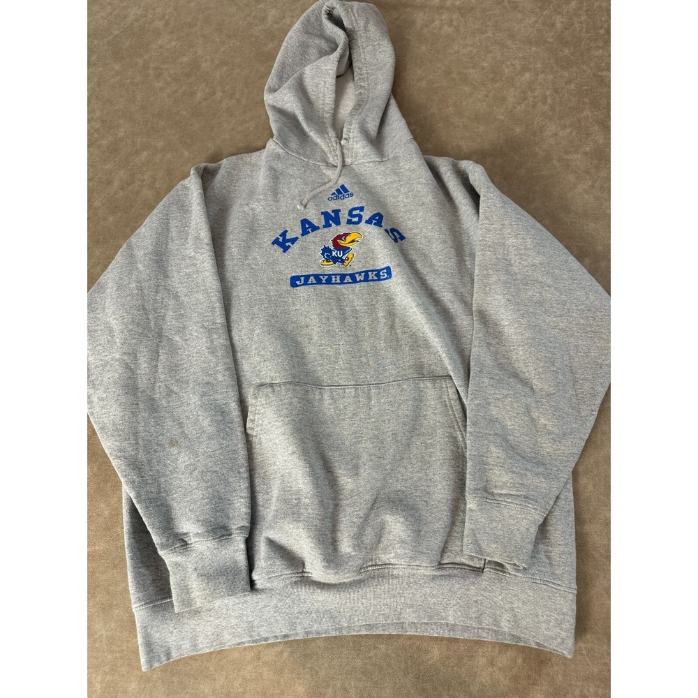Adidas Mens Kansas Jayhawks Graphic Logo Drawstring Hoodie Sweatshirt Gray M